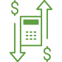 Calculator with arrow going up and down